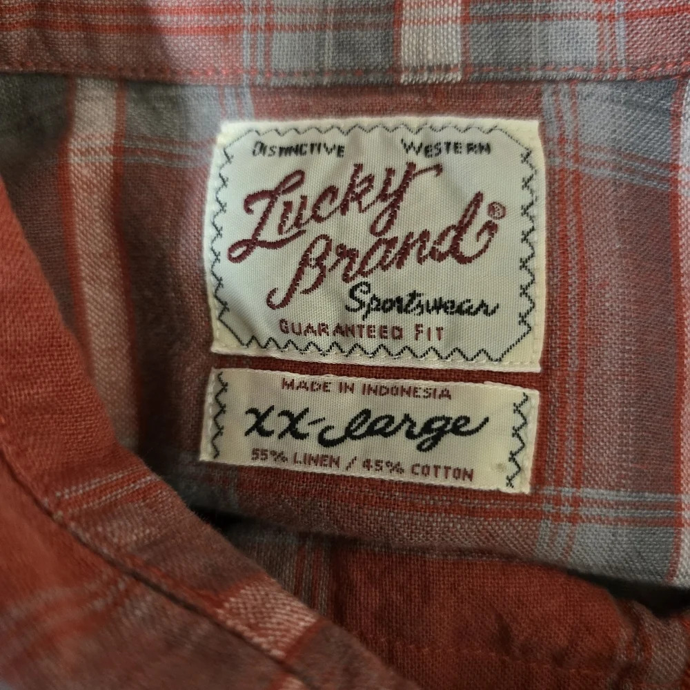 Lucky Brand Shirt Mens 2XL Red Plaid Western Pearl Snap Button Short Sleeve - Picture 8 of 11